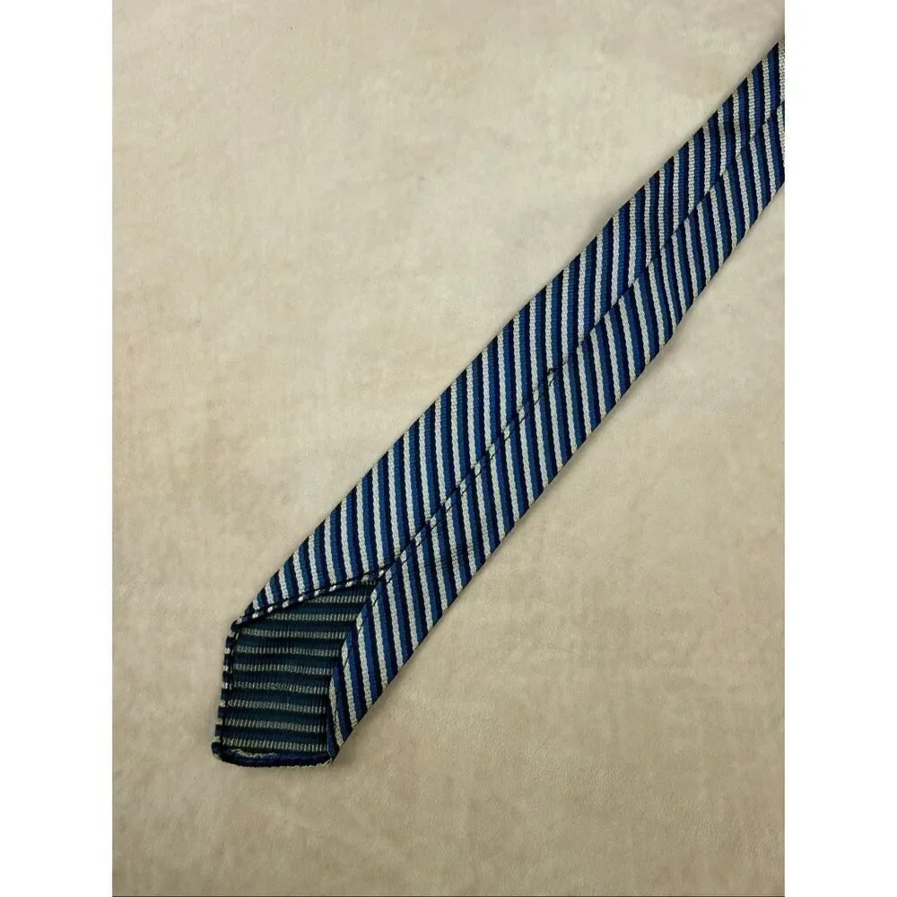 Vintage 1960s Men’s Neck Tie 100% Silk Blue Silver Stripe  Mad Men Mod MCM